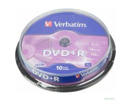 Verbatim  Диски DVD+R  4.7Gb 16х, 10 шт, Cake Box (43498) 