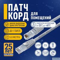 NEOMAX (NM13011-050) Шнур коммут. UTP 5 м, cat.5е, 24AWG, серый, LSZH  многожильный