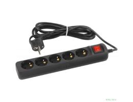 ЭРА Б0057731 Удлинитель электрический UX-5es-3m-B с заземлением с выключателем 5 розеток 3м ПВС 3x0,75мм2 черный