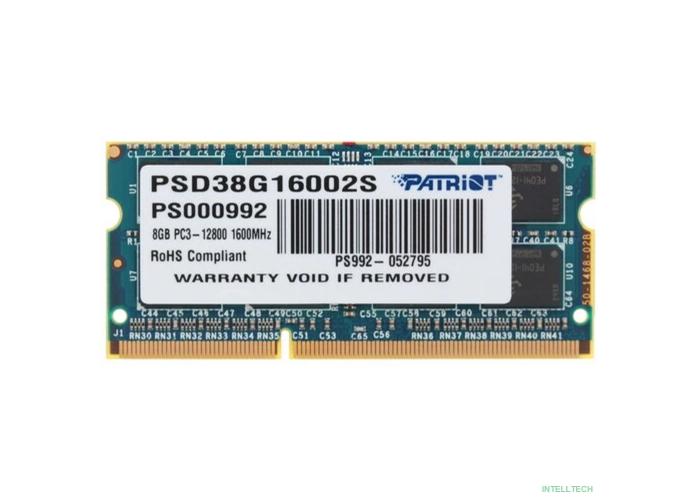 Patriot DDR3 SODIMM 8GB PSD38G16002S (PC3-12800, 1600MHz, 1.5V)