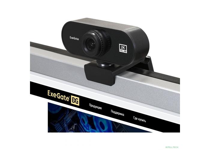 ExeGate Stream C940 2K (5Мп, 2560x1440, 30fps, H.264, ручной фокус, 4-линзовый объектив (стекло), микрофон с шумоподавлением, универсальное крепление, USB, кабель 1,5 м