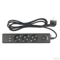 PowerCube Бытовой удлинитель (PC-6B-2M) 3р с/з вык.,3USB, 3500 Вт, 16А, 1.9 м, 3*1,0 (черный) {22310}