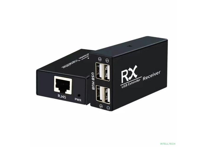 ORIENT VE01U4P, USB extender, удлинитель до 60 м по витой паре, USB хаб 4 порта, подключается 1 кабель UTP Cat5e/6, питание от внешнего БП (31252)