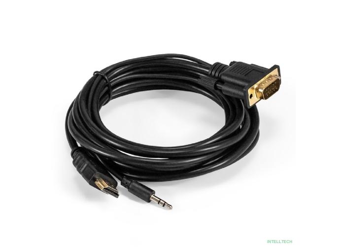 Exegate EX294719RUS Кабель-переходник HDMI-VGA ExeGate EX-HDMIM-VGAM-3.5JackS-1.8 (19M/15M+3.5mm Jack M, 1,8м) Преобразователь цифрового HDMI сигнала в VGA видео и стерео-аудио