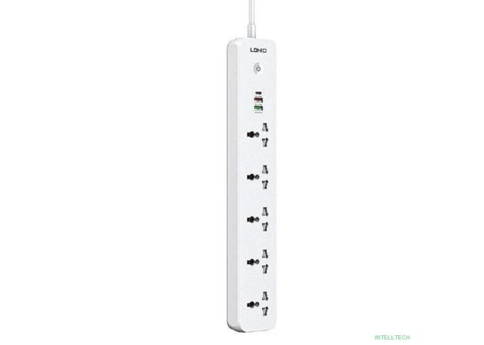 LDNIO SC5319/ Сетевой удлинитель 2м/ 5 розеток EU_UK_US/ 2500W/ 3 USB: QC 3.0+PD 3.0 38W/ White