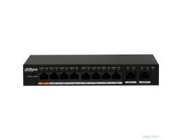 DAHUA DH-PFS3010-8ET-96 10-портовый неуправляемый коммутатор с РоЕ, 8xRJ45 100Mb PoE, 2xRJ45 1Gb uplink, суммарно 96Вт, коммутация 5.6 Гбит/с, MAC-таблица 8К, металл