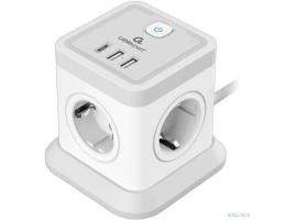 Cablexpert Сетевой фильтр Tower TWR-4-CU2-W-2 (4р, 10А, 1xType-C PD, 20Вт, 2 х USB, 2м, ур.защиты 2+) белый, коробка {22557}