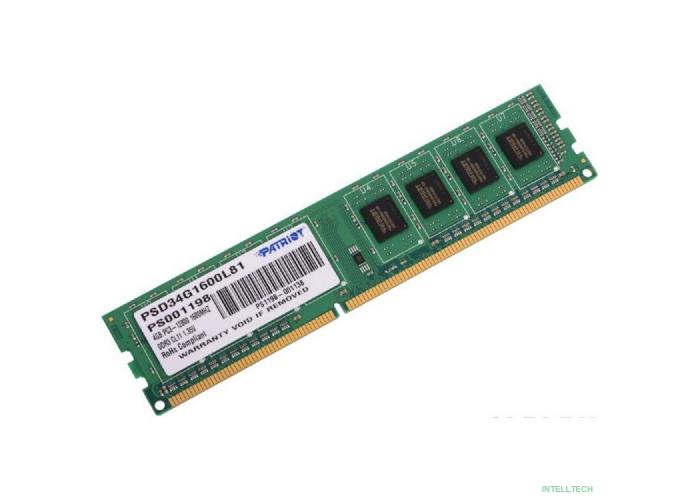 Patriot DDR3 DIMM 4GB (PC3-12800) 1600MHz PSD34G1600L81 1.35V