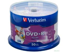Verbatim  Диски DVD+R  4.7Gb 16-х, Wide Photo InkJet Printable,  50 шт, Cake Box (43512 )
