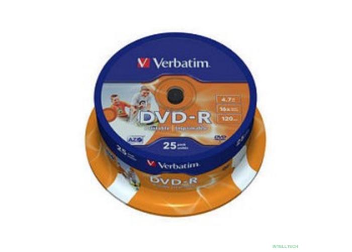 Verbatim  Диск DVD-R  4,7Gb 16x Cake Box Printable (25шт) (43538)