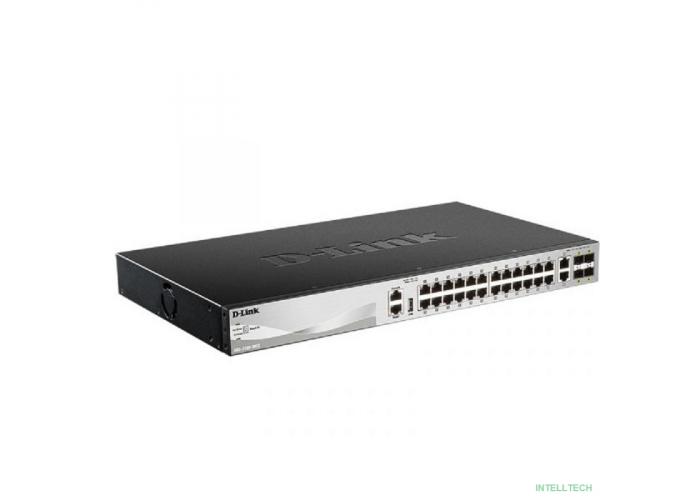 D-Link DGS-3130-30TS/B1A PROJ Управляемый L3 стекируемый коммутатор с 24 портами 10/100/1000Base-T, 2 портами 10GBase-T и 4 портами 10GBase-X SFP+