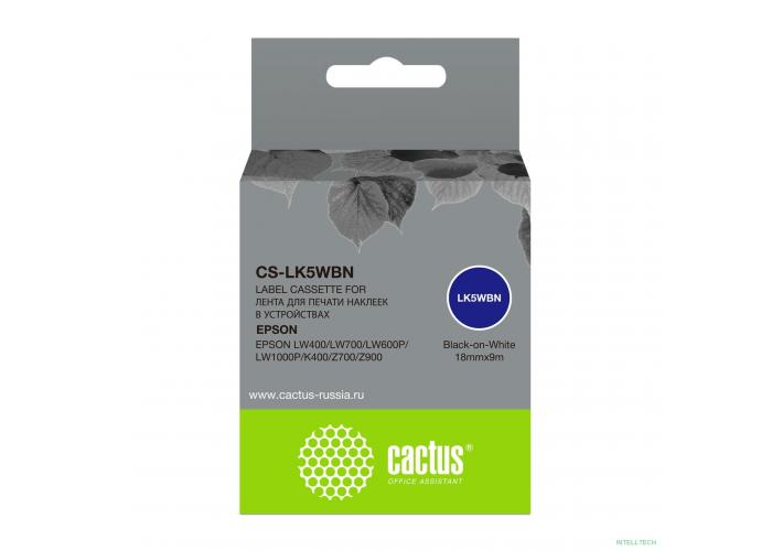 Картридж ленточный Cactus CS-LK5WBN черный для Epson LW300/LW400/LW700/LW600P/LW1000P