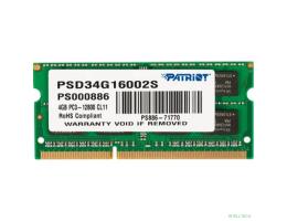 Patriot DDR3 SODIMM 4GB PSD34G16002S (PC3-12800, 1600MHz, 1.5V)
