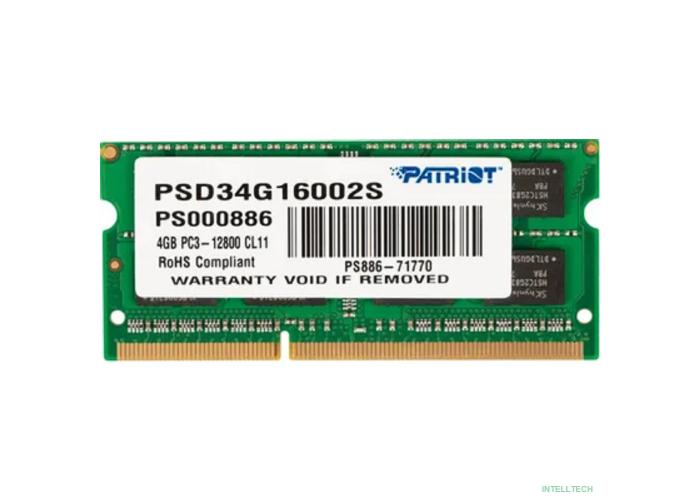 Patriot DDR3 SODIMM 4GB PSD34G16002S (PC3-12800, 1600MHz, 1.5V)