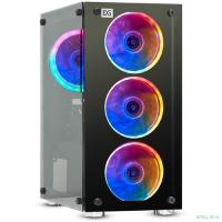 ExegateEX294382RUS Корпус Minitower ExeGate Mistery X2 (mATX, без БП, 2*USB+1*USB3.0, аудио, черный, 4 вент. 12см с RGB подсветкой, боковая панель - закаленное стекло)