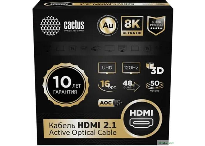 Кабель аудио-видео Cactus CS-HDMI-AOC-2.1-50 HDMI (m)/HDMI (m) 50м. позолоч.конт. черный
