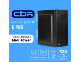 CBR Корпус ATX Miditower E185, без БП, 1*USB 3.0, 2*USB 2.0, HD Audio+Mic, Black [PCC-ATX-E185-USB31-USB22-WPSU]