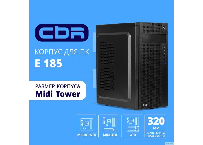 CBR Корпус ATX Miditower E185, без БП, 1*USB 3.0, 2*USB 2.0, HD Audio+Mic, Black [PCC-ATX-E185-USB31-USB22-WPSU]
