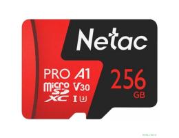 Micro SecureDigital 256GB Netac P500 Extreme Pro MicroSDXC V30/A1/C10 up to 100MB/s, retail pack card only [NT02P500PRO-256G-S]