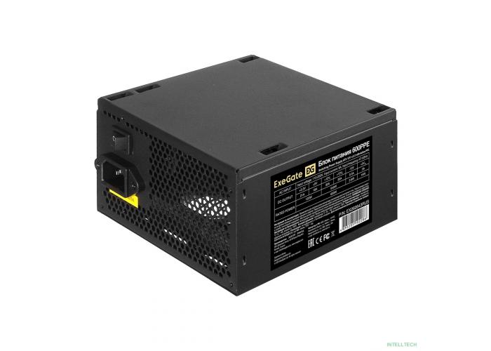 Exegate EX260643RUS Блок питания 600W Exegate 600PPE, ATX, black, APFC, 12cm, 24p+(4+4)p, PCI-E, 5*SATA, 3*IDE,  FDD