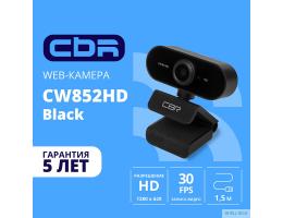 CBR CW 852HD Black, Веб-камера с матрицей 1,3 МП, разрешение видео 1280х720, USB 2.0, встроенный микрофон с шумоподавлением, фикс.фокус, крепление на мониторе, длина кабеля 1,5 м, цвет чёрный
