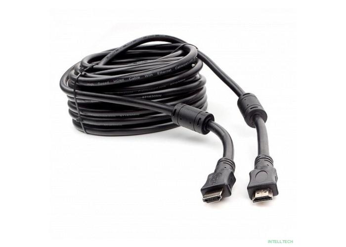 Кабель HDMI Cablexpert 19M/19M, v2.0, медь, позол.контакты, экран, 2 фер.кольца, 15м, черный, пакет (CCF2-HDMI4-15M)