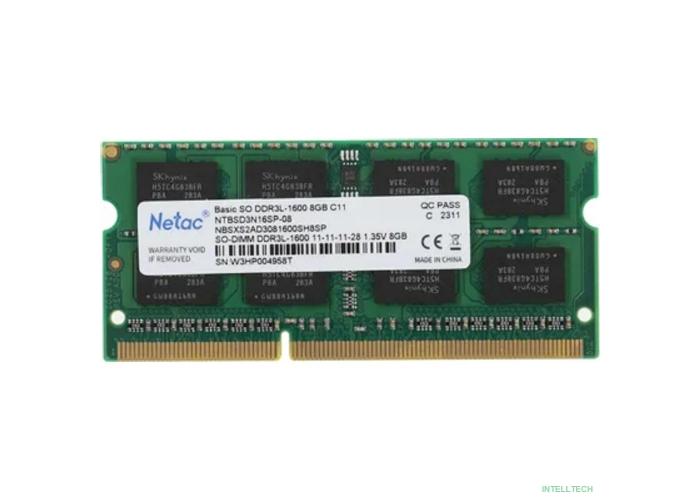Память SO-DIMM DDR3L 8Gb PC12800 1600MHz CL11 1.35V Netac (NTBSD3N16SP-08)