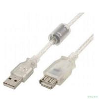 Cablexpert Кабель удлинитель USB2.0 Pro, AM/AF, 1,8м, экран, 2 феррит.кольца, прозрачный (CCF-USB2-AMAF-TR-6)