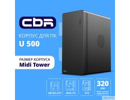 CBR Корпус ATX Miditower U500, без БП, 1*USB 3.0 Type-C, 1*USB 3.0, 1*USB 2.0, HD Audio+Mic, Black [PCC-ATX-U500-WPSU]