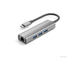ORIENT JK-341N, Type-C разветвитель-сетевая карта USB 3.2 Gen1 (5 Гбит/c), порты: 3xUSB-A + RJ45 Gigabit Ethernet, RTL8153, 100/1000 Мбит/с, кабель USB Type-C, алюминиевый корпус, серебристый (33309)
