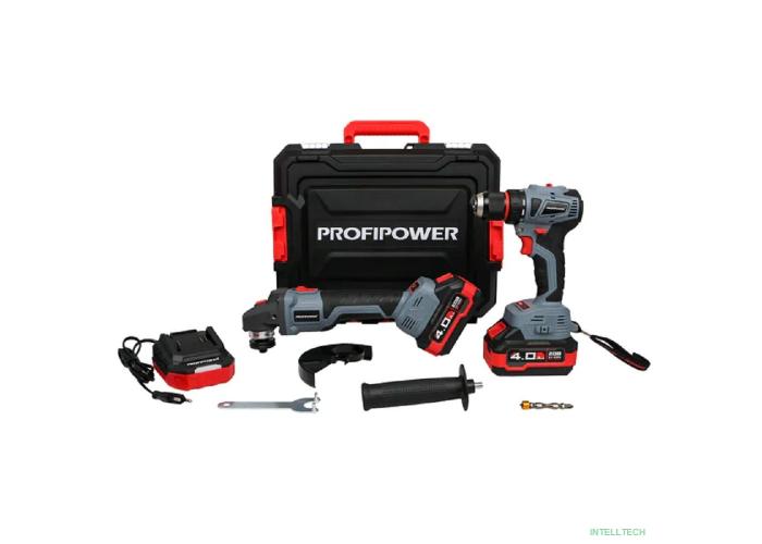 Аккумуляторный бесщеточный НАБОР 2в1 PROFIPOWER ProfiSet-2A20 (Li-ion-2шт 20В, 4.0Ач, З/У, в кейсе, E0080, T0056) [E0220M1]