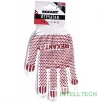REXANT (09-0202-2) Перчатки х/б белые нейлоновые («Точка» ПВХ)