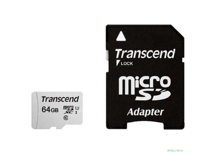 Micro SecureDigital 64Gb Transcend Class 10 TS64GUSD300S-A {MicroSDXC Class 10 UHS-I, SD adapter}