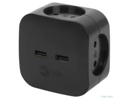 ЭРА Б0049536 Разветвитель электрический SP-4-USB-B на 4 розетки 220V + 2xUSB 2400mA, без заземл 10А (черный)