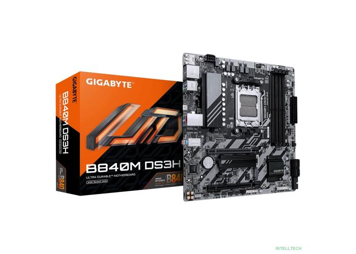 Gigabyte B840M DS3H {Socket AM5, AMD B840, 4xDDR5-5200, HDMI+DP+DP, 2xPCI-Ex16, 4xSATA3(RAID 0/1/10), 2xM.2, 8 Ch Audio, 1x2,5GLan, (4+4)xUSB2.0, (2+2)xUSB3.2, (1+1)xUSB Type-C™, 1xPS/2, mATX} RTL 