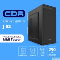 CBR Корпус ATX Miditower J02, c БП PSU-ATX450-08EC (450W/80mm), 2*USB 2.0, HD Audio+Mic, кабель питания 1.2м, Black [PCC-ATX-J02-450W2]