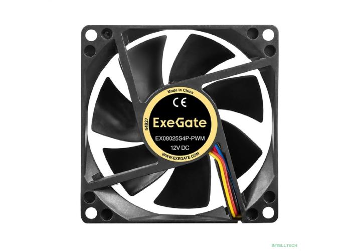 Exegate EX297045RUS Вентилятор 12В DC ExeGate EX08025S4P-PWM (80x80x25 мм, Sleeve bearing (подшипник скольжения), 4pin, PWM, 0-2300 RPM, 0-23dBA)