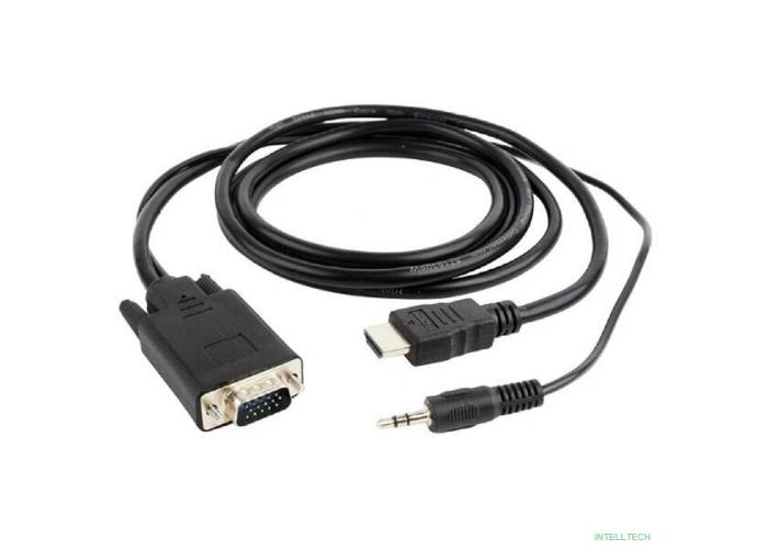 Кабель HDMI->VGA Cablexpert A-HDMI-VGA-03-10, 19M/15M + 3.5Jack, медь, позол.разъемы, 3м, черный, пакет