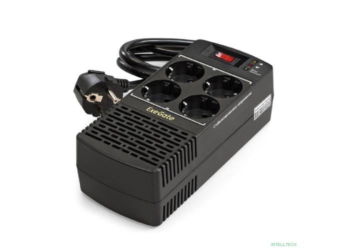 Exegate EP285939RUS Стабилизатор ExeGate Power AD5000-1000 (1000VA/500W, диапазон 150...280В, 4 евророзетки)