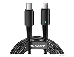 Rexant (18-7069) Кабель Type-C – Lightning для Apple, 3А, 1м, в черной нейлоновой оплетке, со световой индикацией