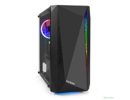 Exegate EX294384RUS Корпус Minitower ExeGate Mistery R2 (mATX, без БП, 2*USB+1*USB3.0, аудио, черный, 1 вент. 12см с RGB подсветкой и полоса на передней панели, боковая панель - закаленное стекло)