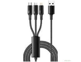 Rexant (18-7075) Кабель USB 3в1 Type-С (6A), Lightning (2,4A), micro USB (3A) 1,2м, в черной оплетке