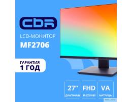 CBR LCD Монитор 27" MF-2706 безрамочный, IPS, FHD 1920x1080, 75Гц, 1*HDMI, 1*VGA, внутренний БП, FreeSync, черный, кабель 1* HDMI 1.5м в комплекте [LCD-MF2706-OPC]