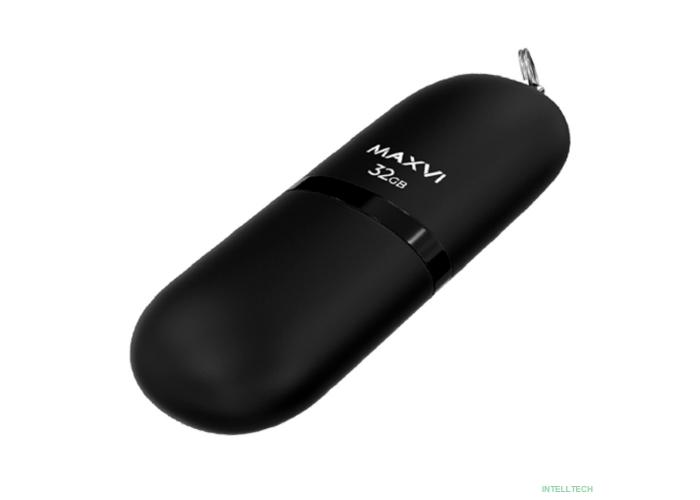 Maxvi USB Drive 32GBSF  32GB black, монолит с колпачком, soft touch, USB 2.0