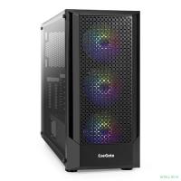 Exegate EX295765RUS Корпус Miditower ExeGate EVO-8227 (ATX, без БП, 2*USB+1*USB3.0+HD Audio, черный, 3 вент. с RGB подсветкой, боковая панель - закаленное стекло)