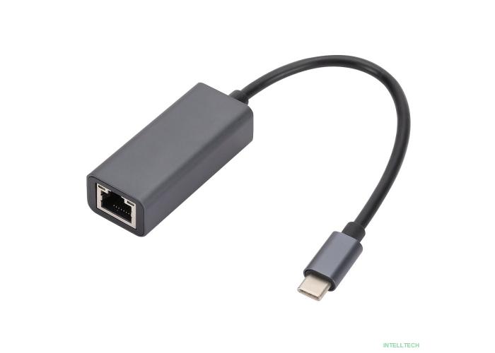 Bion Переходник с кабелем USB C - RJ45, 1000мб/с, алюминиевый корпус, длинна кабеля 15 см, черный [BXP-A-USBC-LAN-ALB]
