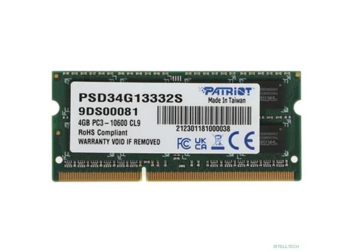 Patriot DDR3 SODIMM 4GB PSD34G13332S (PC3-10600) 1333MHz 
