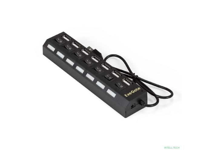 Exegate EX293978RUS USB-Хаб (концентратор) ExeGate DUB-72SW (кабель-адаптер USB2.0 --> 7xUSB2.0, кнопки включения/отключения для каждого порта, Plug&Play, черный)