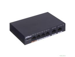DAHUA DH-PFS3006-4ET-60 4-портовый неуправляемый коммутатор с РоЕ, 4xRJ45 100Mb PoE, 2xRJ45 100Mb uplink, суммарно 60Вт, коммутация 1.8 Гбит/с, MAC-таблица 2К, металл