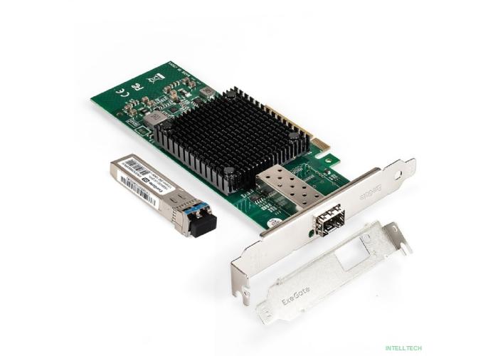 Exegate EX298940RUS Комплект: Сетевой адаптер SFP+ ExeGate EXE-X520-DA1 + Трансивер Single-Mode до 10км EXT-10G-SM1310-LC2-10KM (EX296227RUS PCI-E x8 v2.0, порты 1x SFP+ 10Gb/s (10/5/2.5/1Gb/s, 100Mb/